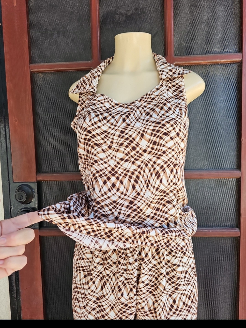 S.L. Fashions Brown Printed Sleeveless Jumpsuit - Picture 2 of 5